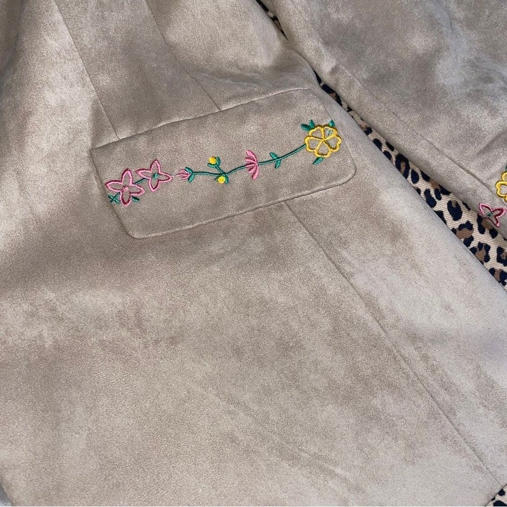 Vintage Deadstock NWT Faux Suede Embroidered Floral Blazer Academia Office Siren - Picture 6 of 8